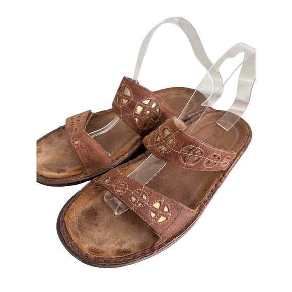 Naot Brown Leather Slip-On Sandals With Embroidered Detail & Low Wedge Heel - Picture 5 of 12